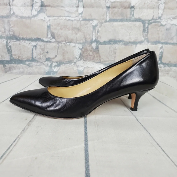 Vintage Italian Leather Kitten Heels Black Leather Pointed Toe Size 40 1/2=9-9.5 - Picture 5 of 15
